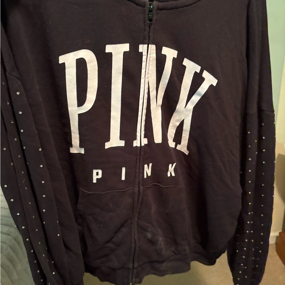 PINK Victoria's Secret Black Hoodie with White Logo